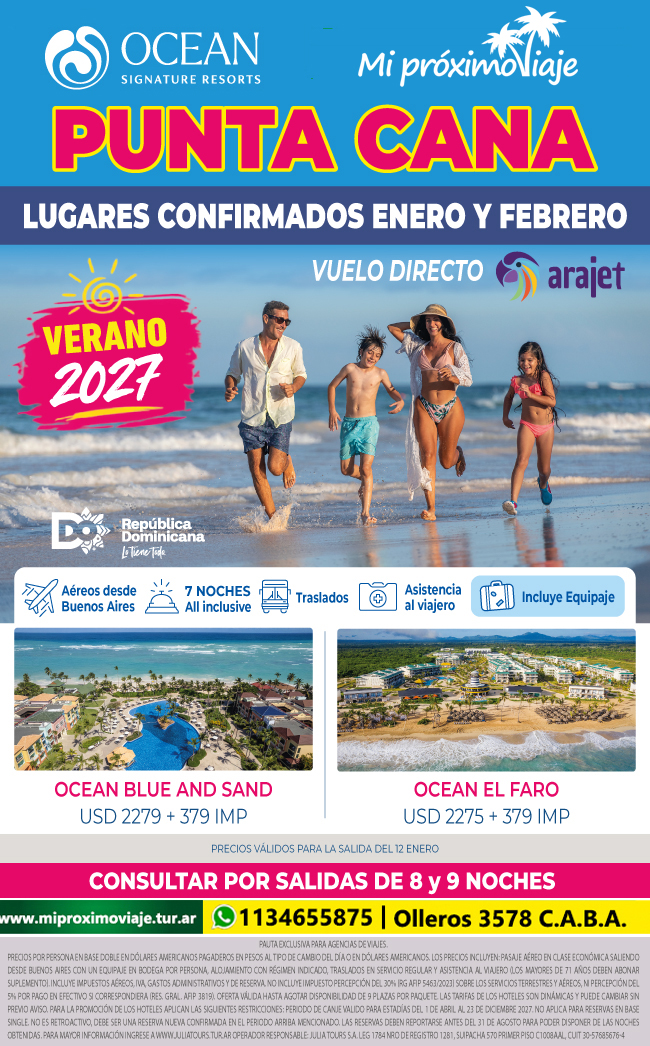 PUNTA CANA con OCEAN - VERANO 2027 - LUGARES CONFIRMADOS con ARAJET !!!
